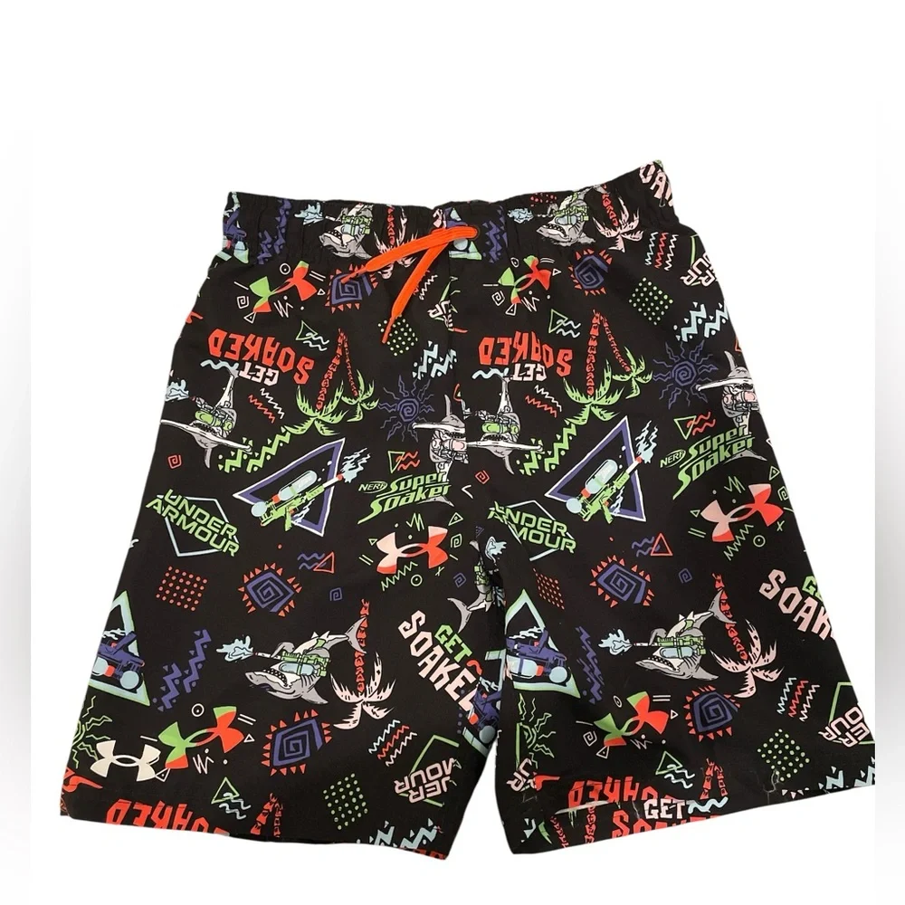 Under Armour Nerf Super Soaker Volley Swim Trunks Youth Large Black and Neon